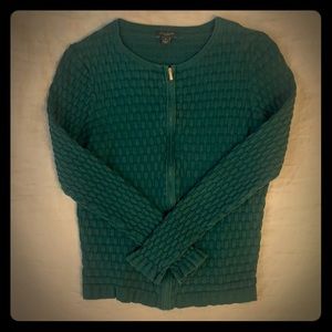ANN TAYLOR FACTORY GREEN CARDIGAN SWEATER ZIPPERED